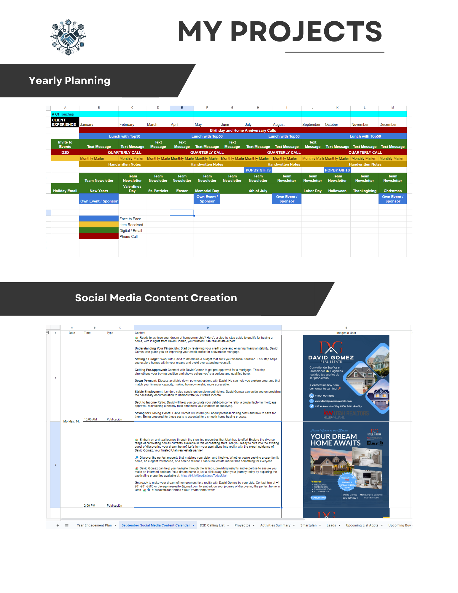 Real Estate Virtual Assistant Google sheets Yearly planning